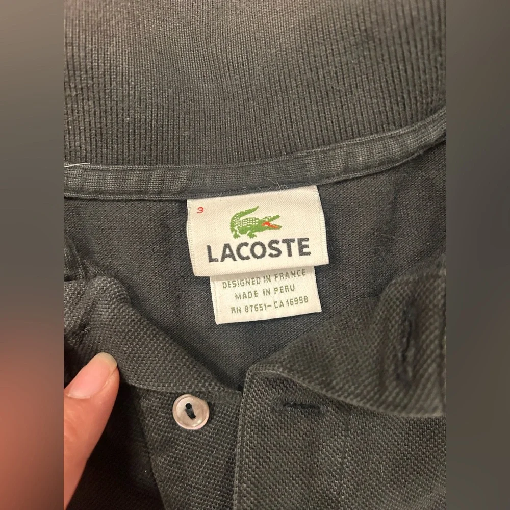 Vintage Lacoste Polo Shirt Size 3 Black Cotton Short Sleeve Big Croc Peru France - Picture 3 of 8